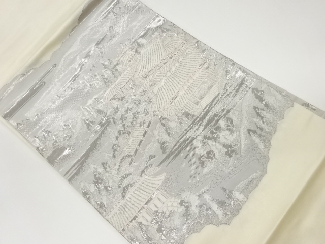 寺院風景模様織出し名古屋帯